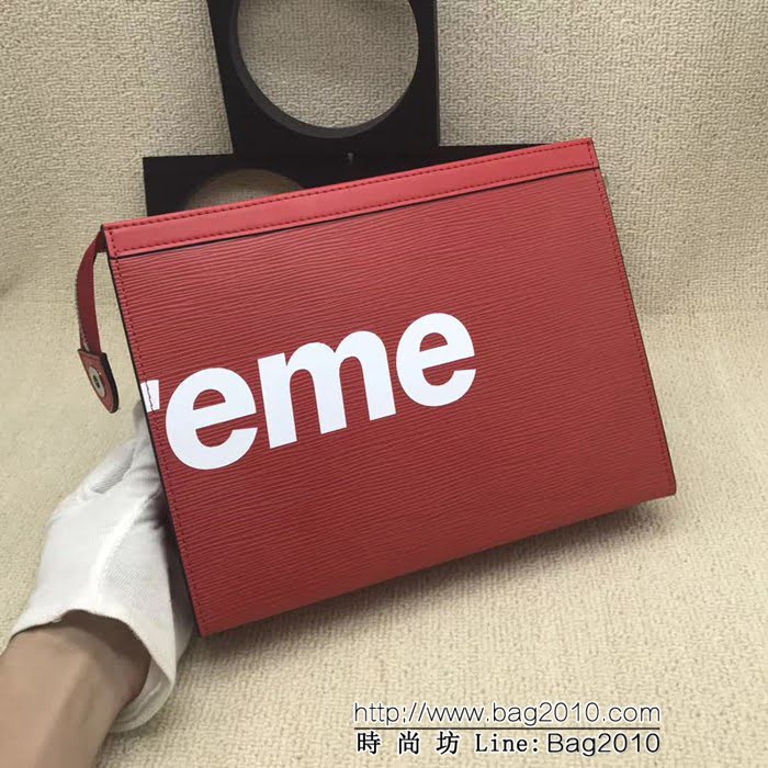 路易威登LV頂級原單M41366紅 獨家實拍 水波紋手包Supreme系列 ZY1115